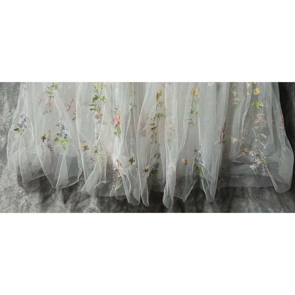 White Multicolor Floral Embroidered Tulle Satin Gown Dress Size 24W Sleeveless - Picture 7 of 13